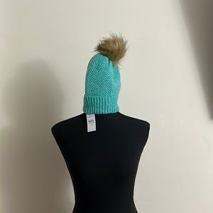 LOFT Green Knit Pom Pom Hat